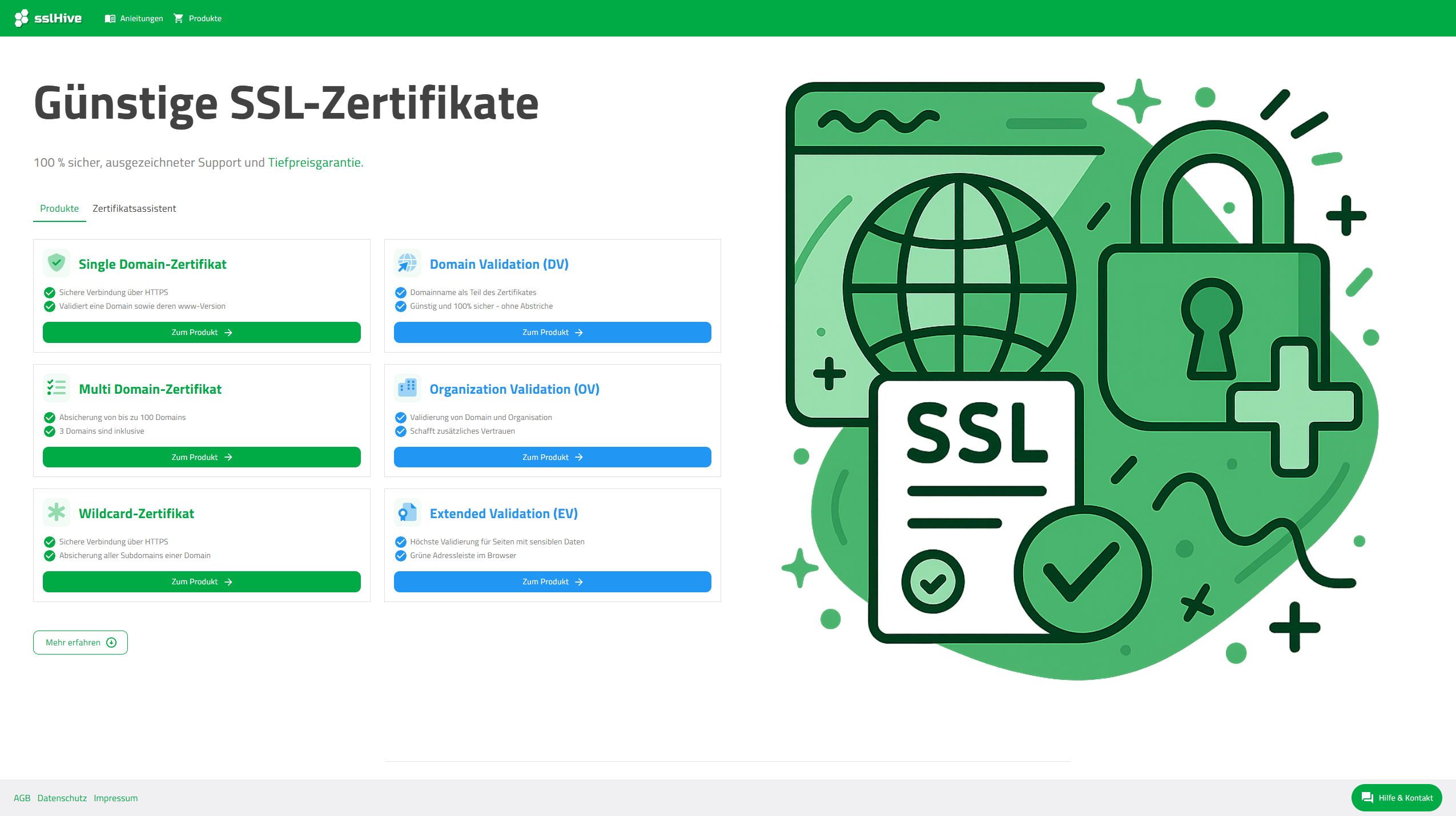 Landingpage der sslHive-Website