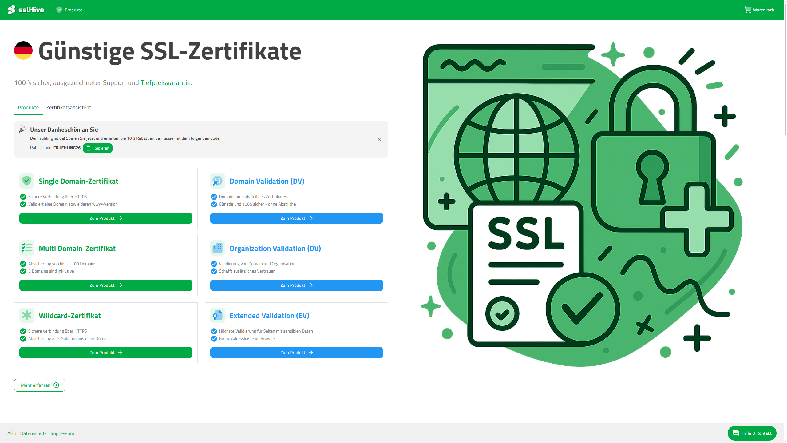 Landingpage der sslHive-Website