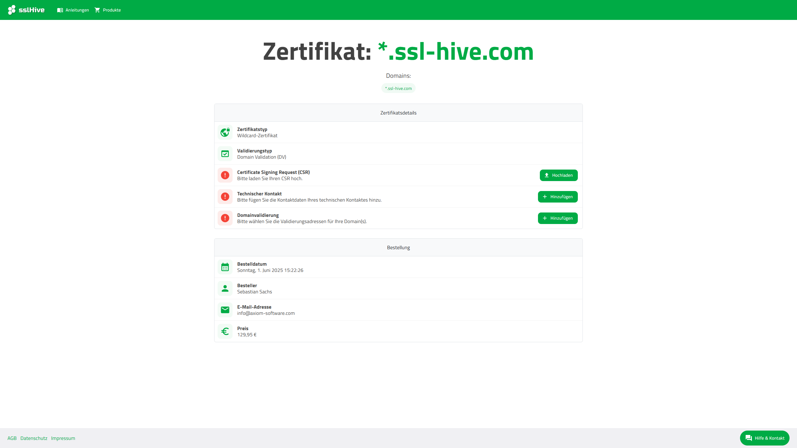 Webportal für sslHive-Kunden