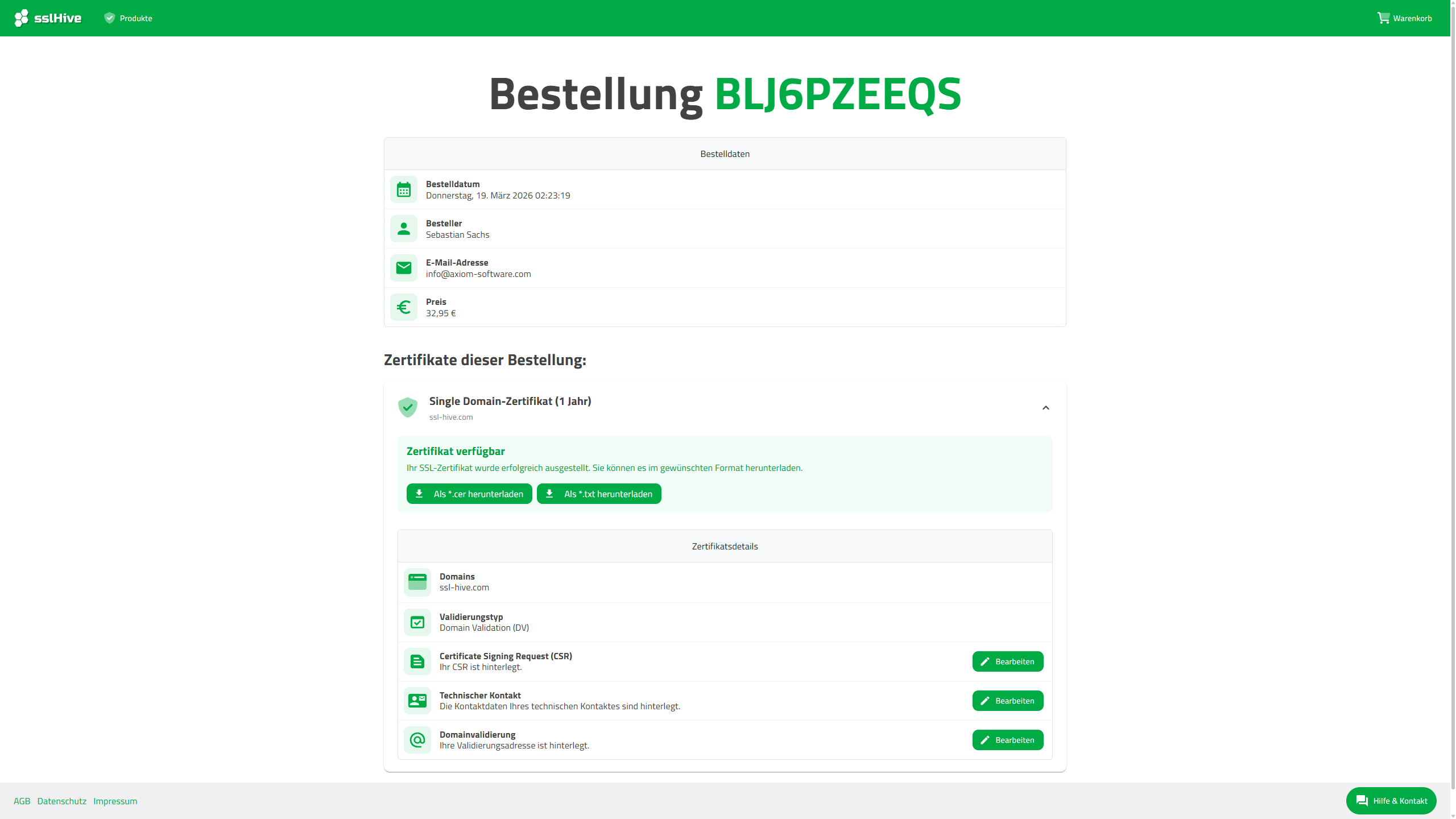 Webportal für sslHive-Kunden